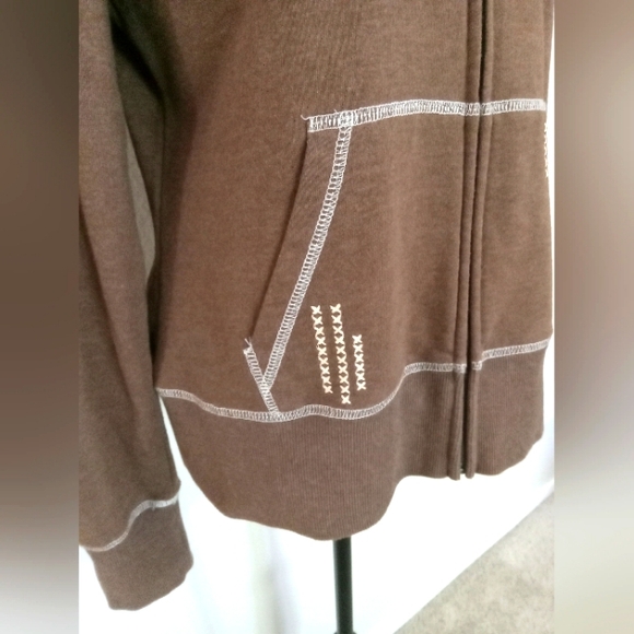Ariat Zip Front Hoodie Brown Faux Fur Hood Women L - Picture 5 of 8